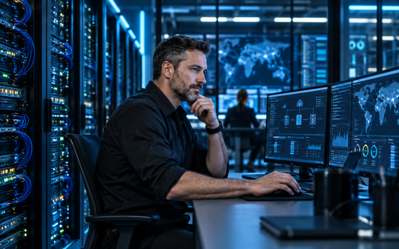 Operations and infrastructure scene in a modern data center