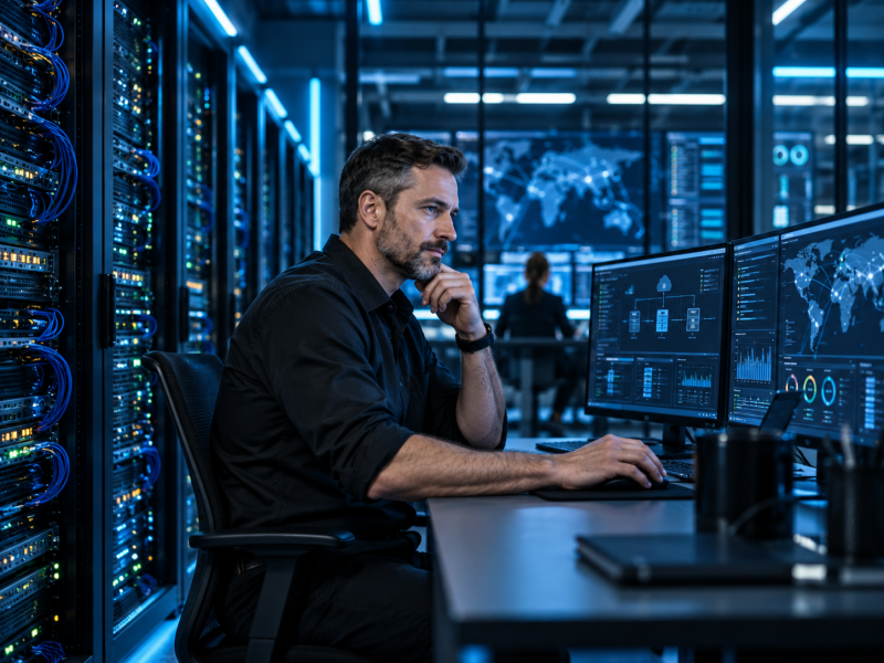Operations and infrastructure scene in a modern data center