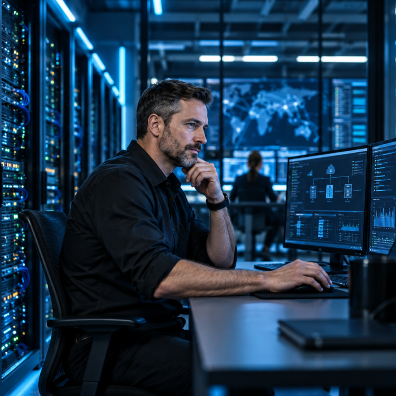 Operations and infrastructure scene in a modern data center